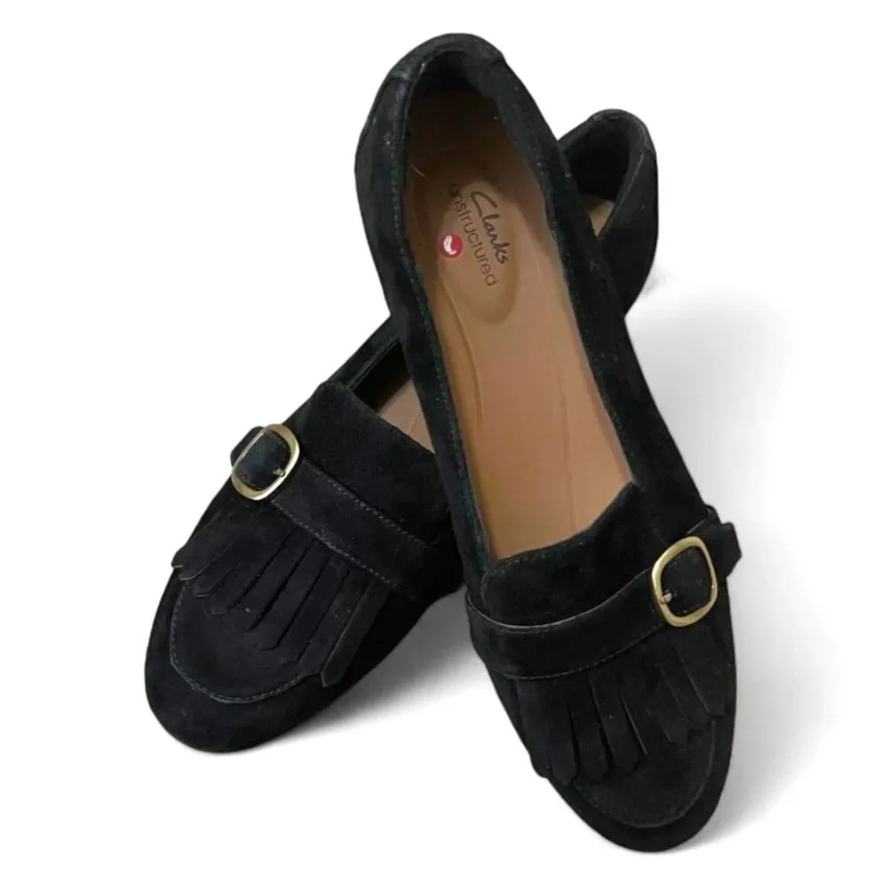 CLARKS Un Blush Fame Black Suede Loafers, NWOT! Size 10